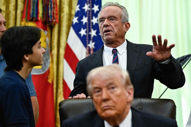 US Secretary of Health and Human Services Robert F. Kennedy Jr. speaks before President Donald Trump signs a proclamation to revive the Presidential Fitness Test Award, a competitive school-based fitness program, in the Oval Office of the White House in Washington, DC on May 5, 2026. (Photo by Kent NISHIMURA / AFP)