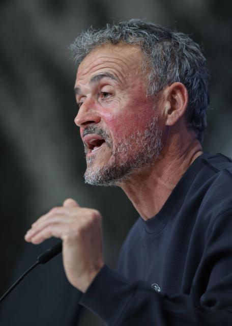Paris Saint-Germain's Spanish head coach Luis Enrique addresses a press conference at the Allianz Arena in Munich, southern Germany on May 5, 2026, the eve of the UEFA Champions League second-leg, semi-final football match against FC Bayern Munich. (Photo by Alexandra BEIER / AFP)