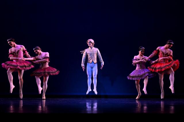 Members of the Les Ballets Trockadero de Monte Carlo, known as 'The Trocks', perform during a dress run for the start of their 50th anniversary UK tour, at the Sadler’s Wells Theatre in central London on May 5, 2026. (Photo by JUSTIN TALLIS / AFP)