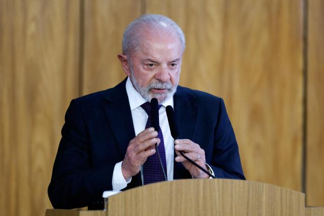 (FILES) Brazil's President Luiz Inacio Lula da Silva gestures as he speaks during a joint press conference with Bolivia's President Rodrigo Paz (out of frame) at Planalto Palace in Brasilia, on March 16, 2026. Brazilian President Luiz Inacio Lula da Silva demanded on May 5, 2026 that the two pro-Palestinian activists from the Gaza flotilla detained by Israel ‘be released immediately’, in a message posted on X. (Photo by Sergio Lima / AFP)