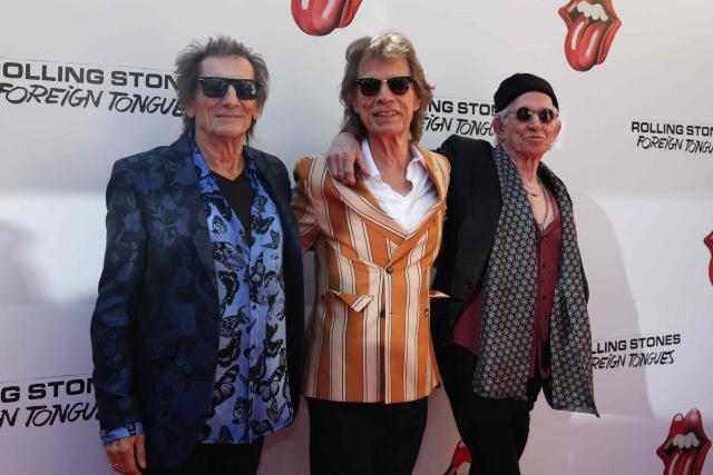 British musicians and members of The Rolling Stones, Ronnie Wood, Mick Jagger and Keith Richards arrive for "The Rolling Stones: In Conversation with Conan O'Brien" at Weylin in Brooklyn, New York on May 5, 2026. The Rolling Stones will release a new album on July 10 named "Foreign Tongues", the legendary British rockers announced on May 5. (Photo by TIMOTHY A. CLARY / AFP)