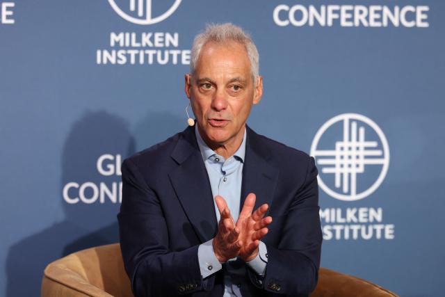 Former Mayor of Chicago and White House Chief of Staff Rahm Emanuel speaks during the 29th annual Milken Institute Global Conference at the Beverly Hilton in Beverly Hills, California on May 5, 2026. (Photo by Patrick T. Fallon / AFP)