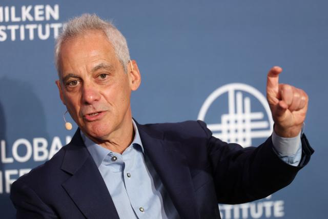 Former Mayor of Chicago and White House Chief of Staff Rahm Emanuel speaks during the 29th annual Milken Institute Global Conference at the Beverly Hilton in Beverly Hills, California on May 5, 2026. (Photo by Patrick T. Fallon / AFP)