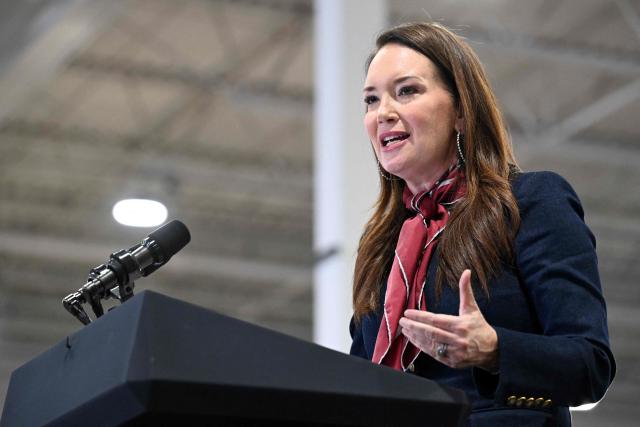 US Secretary of Agriculture Brooke Rollins speaks at an event with US Vice President JD Vance and US Representative Zach Nunn, Republican from Iowa, at Ex-Guard Industries, a manufacturing facility in Des Moines, Iowa, on May 5, 2026. Vance is attending the event to support Republican Representative Zach Nunn ahead of the state's June 2 primary election. (Photo by Roberto Schmidt / POOL / AFP)