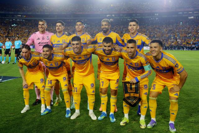 Players of Tigres pose for a picture ahead of the CONCACAF Champions Cup semifinal second leg football match between Mexico's Tigres and US' Nashville SC at Universitario de la UANL stadium in San Nicolas de los Garza, Nuevo Leon state, Mexico, on May 5, 2026. (Photo by Julio Cesar AGUILAR / AFP)