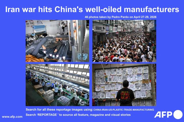 AFP presents a reportage of 46 photos by Pedro Pardo taken on April 27-29, 2026, of the manufacturing industry in China's southern Guangdong province. Search for all these reportage images using: CHINA-IRAN-MANUFACTURING-TRADE-PLASTIC

Search "REPORTAGE" to source all feature, magazine and visual stories.

More pictures can be found on afpforum.com (Photo by Pedro PARDO / AFP)