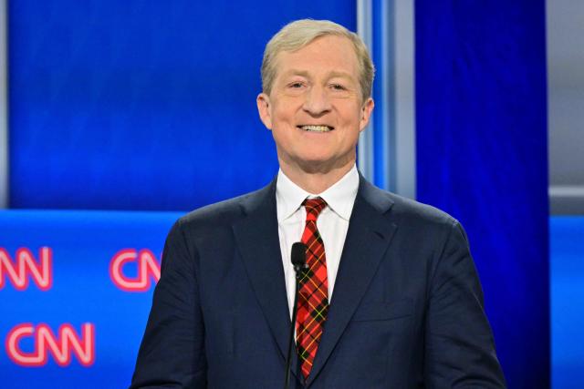 Democratic candidate Tom Steyer participates in a California gubernatorial debate at the East Los Angeles College Auditorium in Monterey Park, California, on May 5, 2026. Seven candidates for California governor are participating in the third televised debate, ahead of the June 2, 2026 primary elections. (Photo by Frederic J. Brown / AFP)