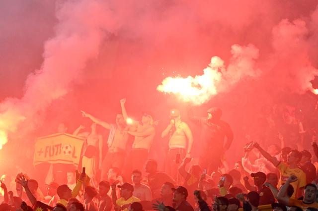 Fans of Barcelona cheer for their team during the Copa Libertadores group stage football match between Ecuador's Barcelona and Argentina's Boca Juniors at the Monumental Banco Pichincha stadium in Guayaquil, Guayas province, Ecuador on May 5, 2026. (Photo by MARCOS PIN / AFP)