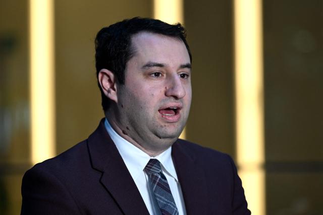 Guest witness Joshua Kirsh talks to the media after the first hearing block of the Royal Commission on Antisemitism and Social Cohesion in Sydney on May 6, 2026. The federal royal commission -- the highest level of government inquiry -- was called to probe factors leading to the attack by two gunmen on Jewish families near Australia's best-known beach in December. (Photo by Saeed Khan / AFP)