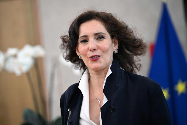 Belgian Commissioner responsible for equality, preparedness and crisis management  Hadja Lahbib arrives for a College meeting of commissioners in Brussels on May 6, 2026. (Photo by Nicolas TUCAT / AFP)