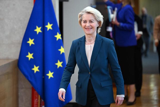 European Commission President Ursula von der Leyen arrives for a College meeting of commissioners in Brussels on May 6, 2026. (Photo by Nicolas TUCAT / AFP)