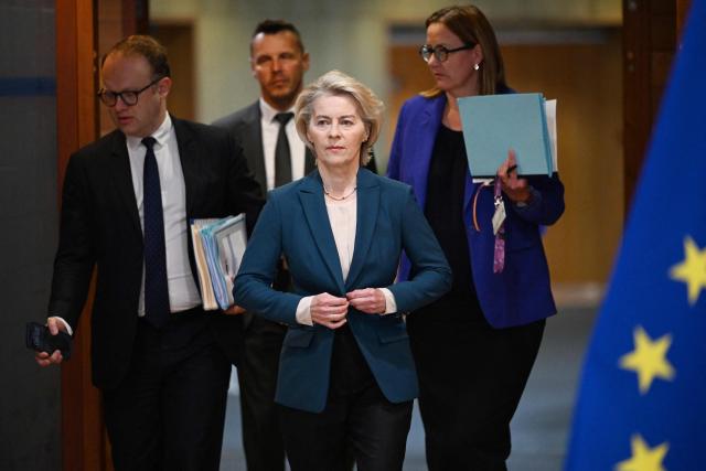 European Commission President Ursula von der Leyen arrives for a College meeting of commissioners in Brussels on May 6, 2026. (Photo by Nicolas TUCAT / AFP)
