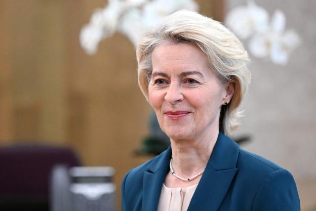 European Commission President Ursula von der Leyen arrives for a College meeting of commissioners in Brussels on May 6, 2026. (Photo by Nicolas TUCAT / AFP)