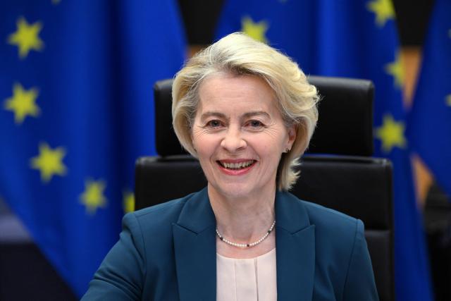European Commission President Ursula von der Leyen arrives for a College meeting of commissioners in Brussels on May 6, 2026. (Photo by Nicolas TUCAT / AFP)
