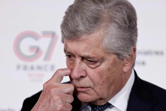 France’s Trade Minister Nicolas Forissier speaks to the press as he arrives to attend a meeting of the G7 countries in preparation for the summit of heads of State and government to be held in June in Evian, in Paris on May 6, 2026. (Photo by Benoit Tessier / POOL / AFP)
