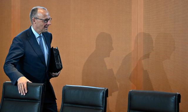 German Chancellor Friedrich Merz arrives for the weekly meeting of the German cabinet at the chancellery in Berlin on May 6, 2026. (Photo by Tobias SCHWARZ / AFP)