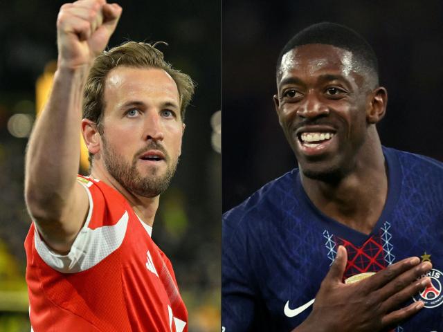 (COMBO) This combination of pictures created on May 06, 2026 shows Bayern Munich's English forward #09 Harry Kane celebrating during the German first division Bundesliga football match between BVB Borussia Dortmund and FC Bayern Munich in Dortmund, western Germany, on February 28, 2026 and Paris Saint-Germain's French forward #10 Ousmane Dembele celebrating after scoring his team fifth goal during the UEFA Champions League semi-final first leg football match between Paris Saint-Germain (PSG) and Bayern Munich at the Parc des Princes in Paris on April 28, 2026. Bayern Munich will receive Paris Saint-Germain (PSG) for their Champions League semi-final second leg football match on May 6, 2026 at the Allianz-Arena in Munich. Bayern lost 5-4 in last week's wild first leg in Paris. (Photo by INA FASSBENDER and ALAIN JOCARD / AFP) / DFL REGULATIONS PROHIBIT ANY USE OF PHOTOGRAPHS AS IMAGE SEQUENCES AND/OR QUASI-VIDEO