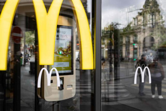 This photograph shows a logo of McDonald's food chain restaurant in Paris on May 6, 2026. (Photo by Joel Saget / AFP)