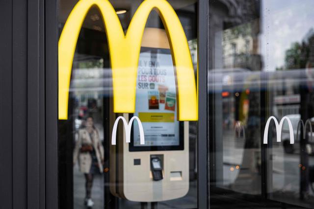 This photograph shows a logo of McDonald's food chain restaurant in Paris on May 6, 2026. (Photo by Joel Saget / AFP)