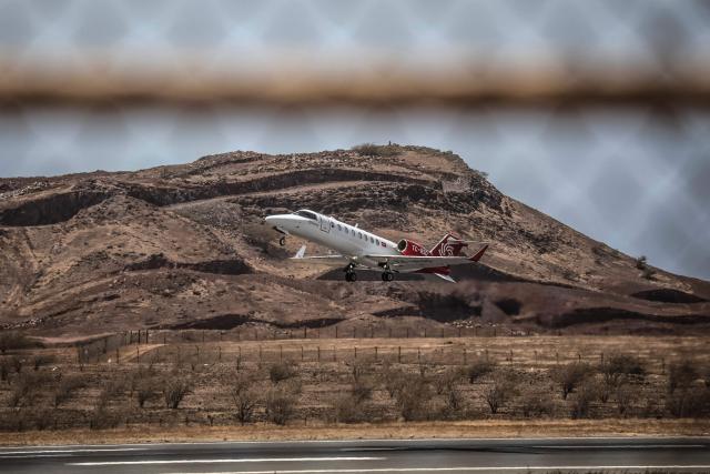 TOPSHOT - A plane carrying some of the people believed infected with hantavirus passengers from the cruise ship MV Hondius, takes off from the Nelson Mandela International airport of Praia, the capital of Cape Verde, on May 6, 2026. An air ambulance sent to retrieve three people believed infected with hantavirus on a cruise ship off Cape Verde left the archipelago nation's airport on May 6, 2026.
The three were evacuated from the boat earlier, according to WHO chief Tedros Adhanom Ghebreyesus, who said they are being taken to the Netherlands. (Photo by AFP)