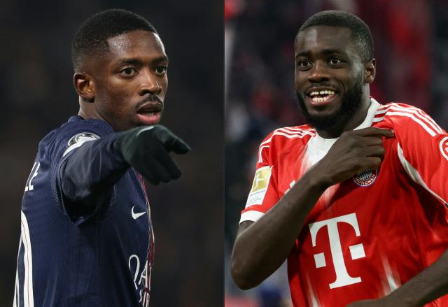 (COMBO) This combination of pictures created on May 06, 2026 shows (L) Paris Saint-Germain's French forward #10 Ousmane Dembele during the UEFA Champions League - League phase, Matchday 8 - football match between Paris Saint-Germain (PSG) and Newcastle United FC at the Parc des Princes stadium in Paris on January 28, 2026 and Bayern Munich's French defender #02 Dayot Upamecano celebrating scoring his team's third goal during the German first division Bundesliga football match between FC Bayern Munich and SC Freiburg in Munich, southern Germany on November 22, 2025. Bayern Munich will receive Paris Saint-Germain (PSG) for their Champions League semi-final second leg football match on May 6, 2026 at the Allianz-Arena in Munich. Bayern lost 5-4 in last week's wild first leg in Paris. (Photo by FRANCK FIFE and Karl-Josef HILDENBRAND / AFP) / DFL REGULATIONS PROHIBIT ANY USE OF PHOTOGRAPHS AS IMAGE SEQUENCES AND/OR QUASI-VIDEO