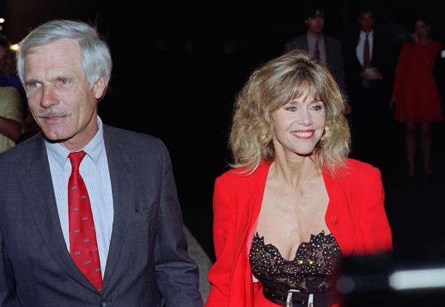 (FILES) US actress Jane Fonda (R) arrives on September 30, 1992 with husband Ted Turner at the first Annual Environmental Awards in Hollywood. CNN announced on May 6, 2026, that pioneering CNN founder Ted Turner has died at age 87. (Photo by Hal GARB / AFP)