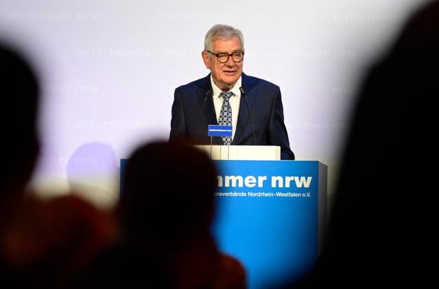 President of the Entrepreneurs’association in North Rhine-Westphalia Arndt Gunter Kirchhoff speaks during the Entrepreneurs’ Day North Rhine-Westphalia on May 6, 2026. Once a year, around 500 guests from companies, associations and chambers, as well as from politics, trade unions, public administration, the judiciary, churches, academia and the media come to the North Rhine-Westphalia Entrepreneurs’ Day to exchange views on the socio-political issues. (Photo by INA FASSBENDER / AFP)