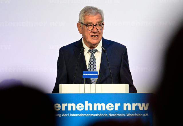 President of the Entrepreneurs’association in North Rhine-Westphalia Arndt Gunter Kirchhoff speaks during the Entrepreneurs’ Day North Rhine-Westphalia on May 6, 2026. Once a year, around 500 guests from companies, associations and chambers, as well as from politics, trade unions, public administration, the judiciary, churches, academia and the media come to the North Rhine-Westphalia Entrepreneurs’ Day to exchange views on the socio-political issues. (Photo by INA FASSBENDER / AFP)