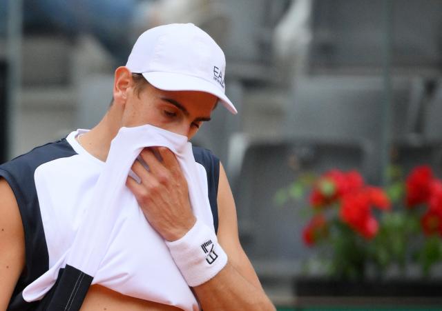 Italian Matteo Arnaldi reacts during his match against Spanish Jaume Munar during the ATP Rome Open tennis tournament at Foro Italico in Rome on May 6, 2026. (Photo by Tiziana FABI / AFP)