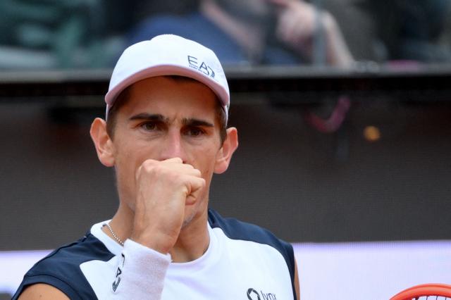 Italian Matteo Arnaldi reacts during his match against Spanish Jaume Munar during the ATP Rome Open tennis tournament at Foro Italico in Rome on May 6, 2026. (Photo by Tiziana FABI / AFP)
