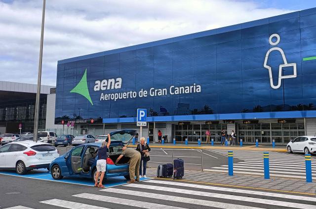 This picture taken on May 6, 2026 shows the Gran Canaria airport in Spain's archipielago of Canary Islands. A plane that left Cape Verde following the evacuation of a cruise ship hit by the hantavirus landed at the Gran Canaria airport in Spain's Canary Islands today, while a second flight headed for the Netherlands. (Photo by Diego URDANETA / AFP)