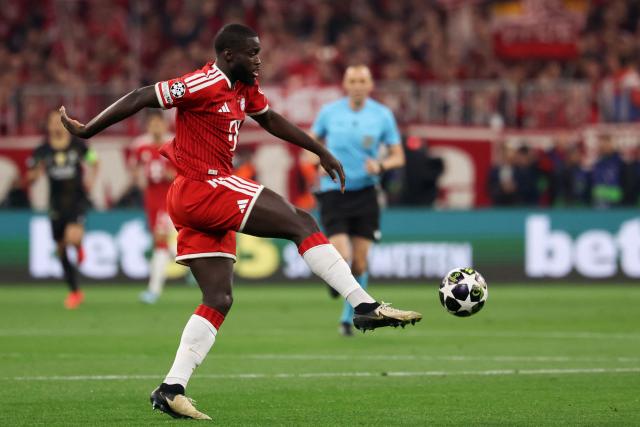 Bayern Munich's French defender #02 Dayot Upamecano plays the ball during the UEFA Champions League second-leg, semi-final football match between FC Bayern Munich and Paris Saint-Germain (PSG) in Munich, southern Germany on May 6, 2026. (Photo by FRANCK FIFE / AFP)