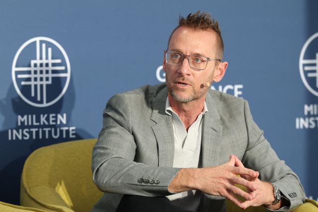 Donald Mustard of AGBO Films speaks during the 29th annual Milken Institute Global Conference at the Beverly Hilton in Beverly Hills, California on May 6, 2026. (Photo by Patrick T. Fallon / AFP)