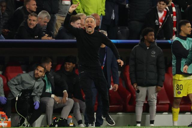 Paris Saint-Germain's Spanish head coach Luis Enrique reacts from the sidelines during the UEFA Champions League second-leg, semi-final football match between FC Bayern Munich and Paris Saint-Germain (PSG) in Munich, southern Germany on May 6, 2026. (Photo by Odd ANDERSEN / AFP)