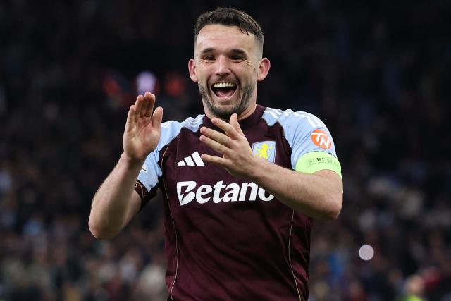 Aston Villa's Scottish midfielder #07 John McGinn celebrates after the UEFA Europa League, semi-final second-leg football match between Aston Villa and Nottingham Forest at Villa Park in Birmingham, central England on May 7, 2026. Aston Villa won the match 4-0. (Photo by Darren Staples / AFP)