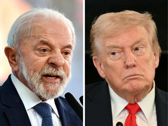 (FILES) (COMBO) In this combination of file pictures created on October 24, 2025, Brazil's President Luiz Inacio Lula da Silva (L) speaks during a ceremony to announce US$ 2.2 billion investment in public works in 200 Brazilian municipalities, in Brasilia, on September 18, 2025, and US President Donald Trump attends a roundtable about Antifa in the State Dining Room of the White House in Washington, DC, on October 8, 2025. President Donald Trump and his Brazilian counterpart Luiz Inacio Lula da Silva on May 7, 2026, hailed a positive three-hour meeting in Washington, as the ideological opposites sought to smooth tensions. (Photo by Evaristo Sa and Jim WATSON / AFP)