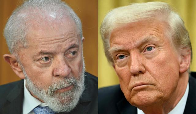 (FILES) (COMBO) This combination of pictures created on February 20, 2025 shows
Brazil's President Luiz Inacio Lula da Silva (L) during an announcement of investment in road improvements at the Planalto Palace in Brasilia on January 29, 2025, and US President Donald Trump speaking to the press after signing an executive order in the Oval Office of the White House in Washington, DC, on February 10, 2025.. President Donald Trump and his Brazilian counterpart Luiz Inacio Lula da Silva on May 7, 2026, hailed a positive three-hour meeting in Washington, as the ideological opposites sought to smooth tensions. (Photo by EVARISTO SA and ANDREW CABALLERO-REYNOLDS / AFP)