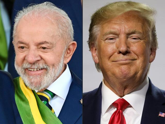 (FILES) (COMBO) This combination of pictures created on October 06, 2025 shows
 Brazil's President Luiz Inacio Lula da Silva waves during the military parade within the Independence Day celebrations in Brasilia on September 7, 2025, and US President Donald Trump smiles during a joint-press conference with French President Emmanuel Macron in Biarritz, south-west France on August 26, 2019, on the third day of the annual G7 Summit attended by the leaders of the world's seven richest democracies, Britain, Canada, France, Germany, Italy, Japan and the United States.. President Donald Trump and his Brazilian counterpart Luiz Inacio Lula da Silva on May 7, 2026, hailed a positive three-hour meeting in Washington, as the ideological opposites sought to smooth tensions. (Photo by Evaristo Sa and Ludovic MARIN / AFP)