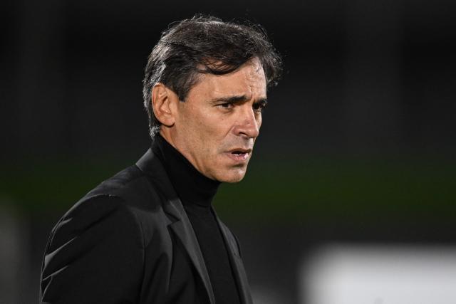 Millonarios' head coach Fabian Bustos looks on ahead of the Copa Sudamericana group stage football match between Uruguay's Boston River and Colombia's Millonarios at the Centenario stadium in Montevideo on May 7, 2026. (Photo by Eitan ABRAMOVICH / AFP)