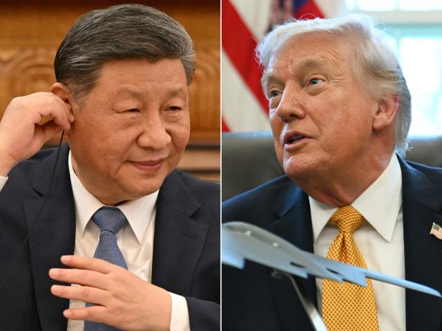(FILES) (COMBO) This combination of pictures created on March 16, 2026 shows (L) China's President Xi Jinping attending a meeting with a group of foreign executives at the Great Hall of the People in Beijing on March 28, 2025, and (R) US President Donald Trump speaking after signing an executive order on fraud in the Oval Office at the White House in Washington, DC, on March 16, 2026. US President Donald Trump is due to visit China on May 14-15, 2026, where he is expected to meet with leader Xi Jinping, after delaying an earlier summit because of the Iran war. (Photo by ADEK BERRY and ANNABELLE GORDON / AFP)