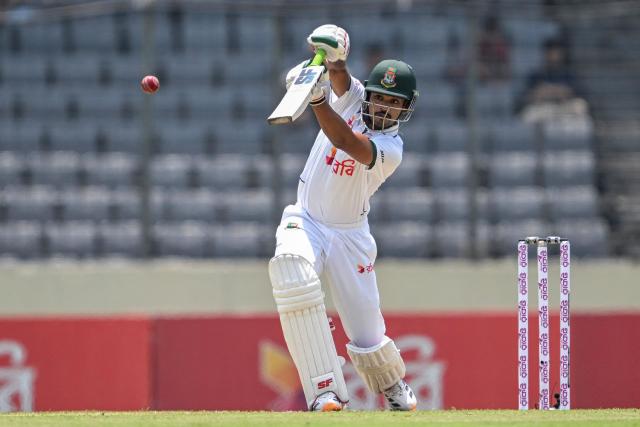 Bangladesh's captain Najmul Hossain Shanto plays a shot during the first test cricket match between Bangladesh and Pakistan at the Sher-e-Bangla National Stadium in Mirpur on May 8, 2026. (Photo by MUNIR UZ ZAMAN / AFP)