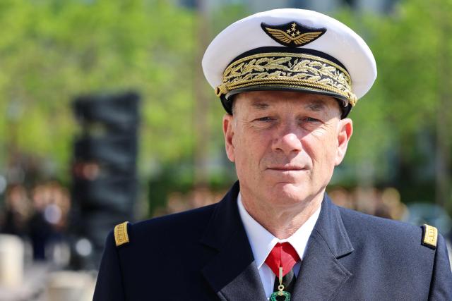 Chief of Staff of the French Air and Space Force Jerome  Bellanger attends a ceremony marking the 81st anniversary of Victory in Europe Day, which commemorates the end of the Second World War in Europe, at the Arc de Triomphe, in Paris on May 8, 2026. (Photo by Ludovic MARIN / POOL / AFP)
