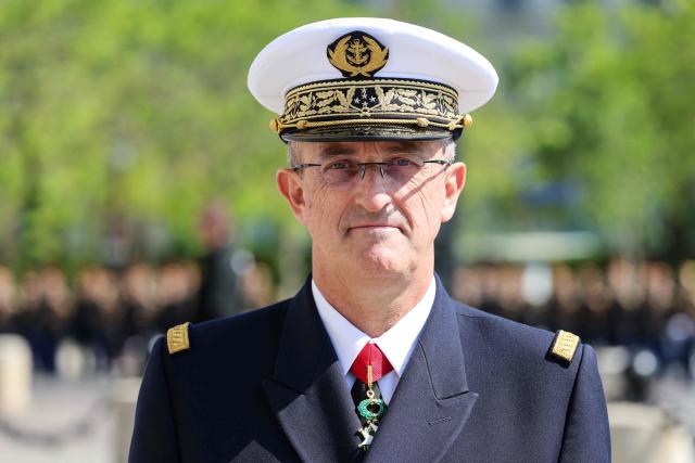 Chief of Staff of the French Navy, Admiral Nicolas Vaujour attends a ceremony marking the 81st anniversary of Victory in Europe Day, which commemorates the end of the Second World War in Europe, at the Arc de Triomphe, in Paris on May 8, 2026. (Photo by Ludovic MARIN / POOL / AFP)