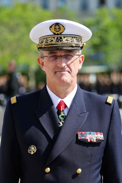 Chief of Staff of the French Navy, Admiral Nicolas Vaujour attends a ceremony marking the 81st anniversary of Victory in Europe Day, which commemorates the end of the Second World War in Europe, at the Arc de Triomphe, in Paris on May 8, 2026. (Photo by Ludovic MARIN / POOL / AFP)