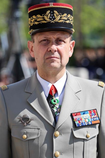 French Chief of Military staff Vincent Giraud attends a ceremony marking the 81st anniversary of Victory in Europe Day, which commemorates the end of the Second World War in Europe, at the Arc de Triomphe, in Paris on May 8, 2026. (Photo by Ludovic MARIN / POOL / AFP)