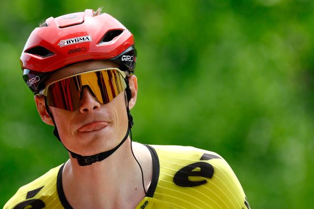Team Visma Lease a Bike Danish rider Jonas Vingegaard arrives at the presentation of the teams prior the 1st stage of the Giro d'Italia 2026 - Tour of Italy cycling race between Nessebar and Burgas, Bulgaria, on May 8, 2026. (Photo by Luca Bettini / AFP)
