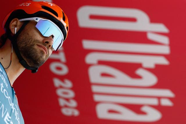INEOS Grenadiers Italian rider Filippo Ganna looks on during the presentation of the teams prior the 1st stage of the Giro d'Italia 2026 - Tour of Italy cycling race between Nessebar and Burgas, Bulgaria, on May 8, 2026. (Photo by Luca Bettini / AFP)