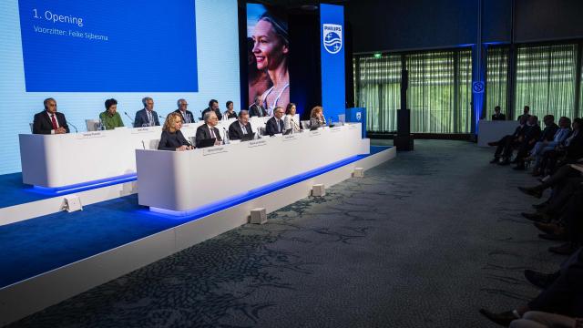 Members of the board of Koninklijke Philips NV take part in the annual shareholders' meeting of healthcare technology group Philips in Amsterdam on May 8, 2026. (Photo by Jeroen Jumelet / ANP / AFP) / Netherlands OUT