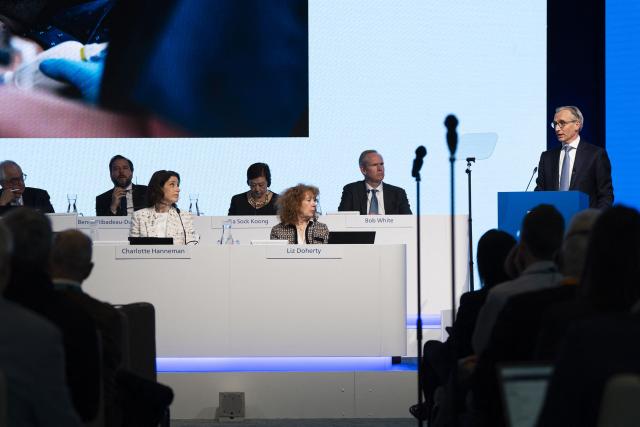 Members of the board of Koninklijke Philips NV take part in the annual shareholders' meeting of healthcare technology group Philips in Amsterdam on May 8, 2026. (Photo by Jeroen Jumelet / ANP / AFP) / Netherlands OUT