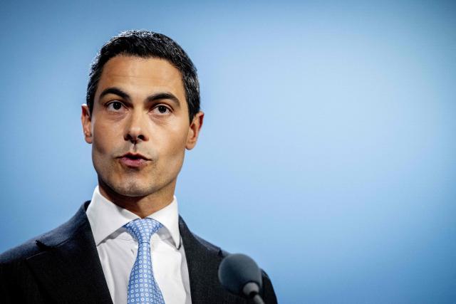 Dutch Prime Minister Rob Jetten speaks to the press following the first weekly cabinet meeting after the May recess, in The Hague on May 8, 2026. (Photo by Robin Utrecht / ANP / AFP) / Netherlands OUT